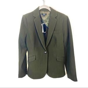 Premise Studio Blazer Women SZ 4 Olive Green Single Button Career Chic New Flaw